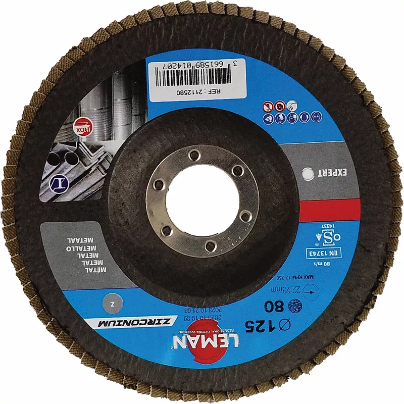 DISQUE A LAMELLES PLAT 125X22,23 GRAIN 80 ZIRCONIUM