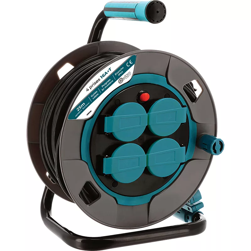 ENROULEUR CHANTIER 25M 3G2,5 H07RNF IP44 GUIDE CABLE + POIGNEE BIC