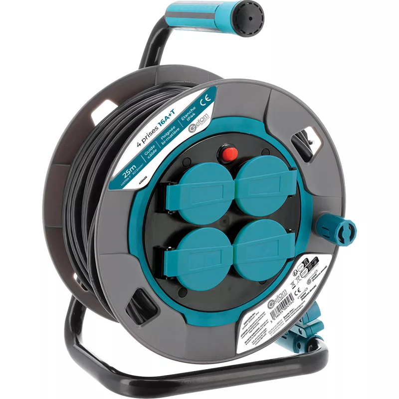 ENROULEUR CHANTIER 25M 3G1,5 H07RNF IP44 GUIDE CABLE + POIGNEE BIC